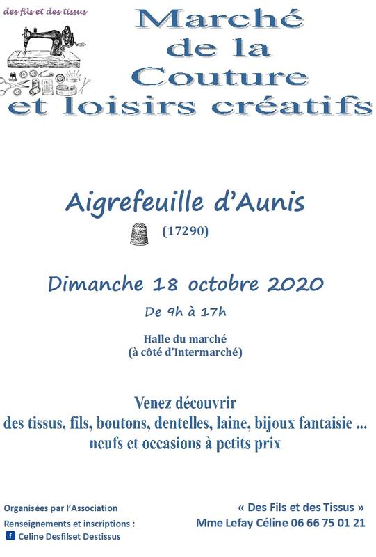 Marché de la couture et des loisirs créatifs - Aigrefeuille-d'Aunis (17290) - 18 Octobre 2020