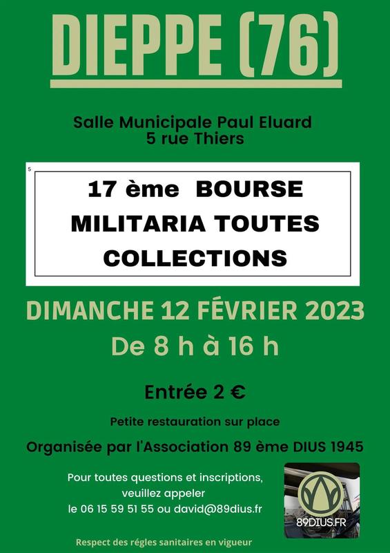 16ème bourse militaria toutes collections - Dieppe (76200) - 12 Février 2023