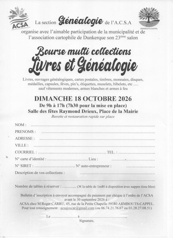 Bourse multi collections, livres et généalogie à Armbouts-Cappel